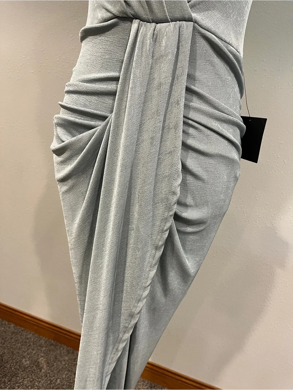 Lulu's Silver stale blue One-Shoulder Draped‎ Midi Dress size small